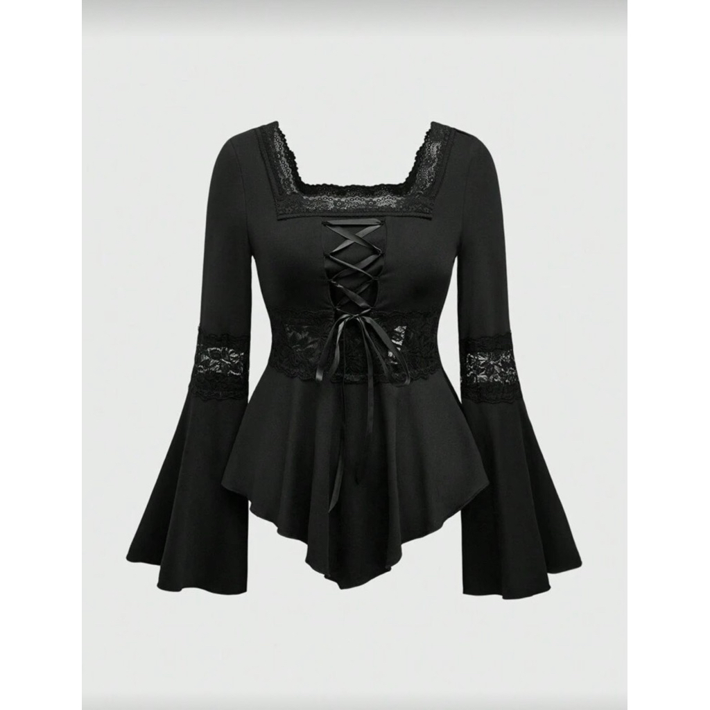 Dark enchantress- Y2K flare seleve slim fit top