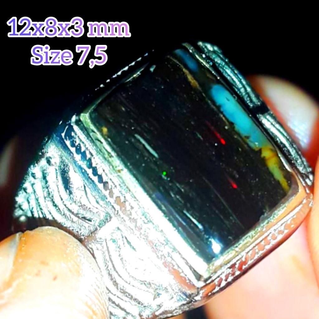 Cincin Batu Black Opal Sempur Ruyung Natural Jarong Bahan Ranting