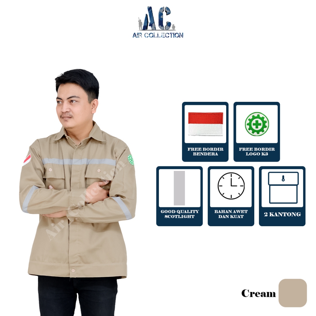 Baju safety lengan panjang seragam kerja proyek kemeja safety premium