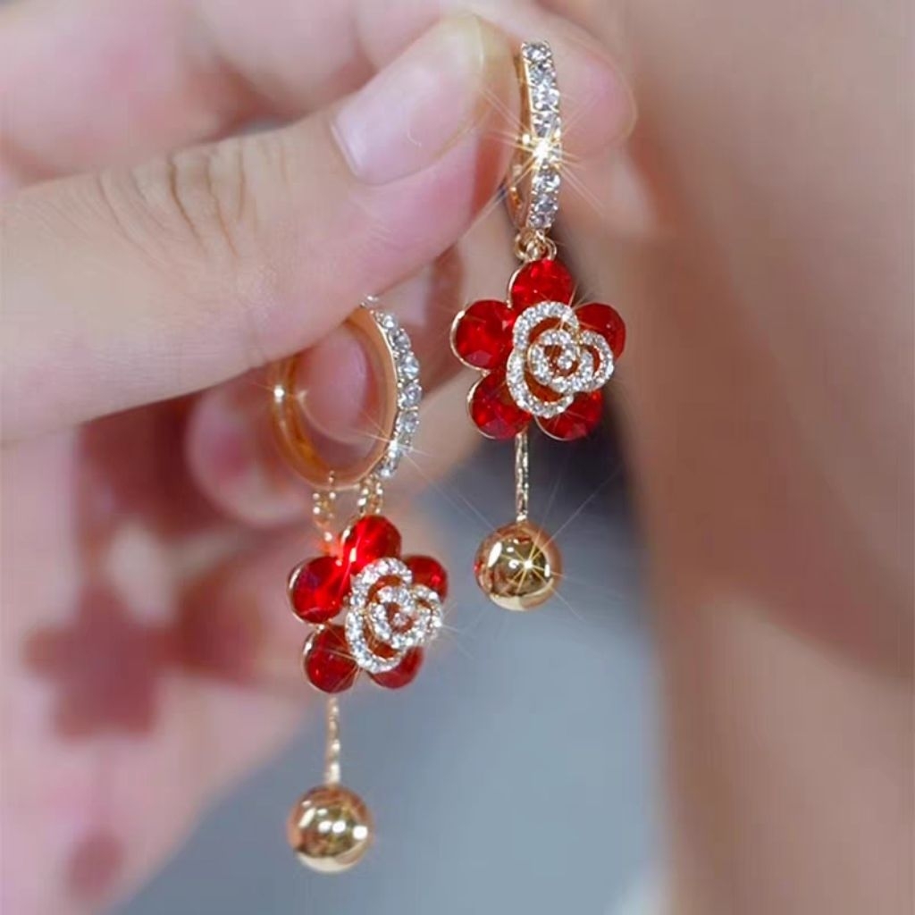 Anting Mawar Merah Cantik / anting Natal / anting imlek