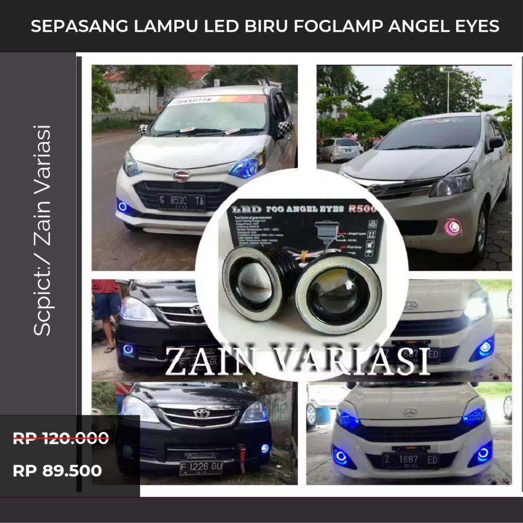 Promo SEPASANG LAMPU LED BIRU FOGLAMP ANGEL EYES 89MM MOBIL AVANZA XENIA CALYA SIGRA AGYA AYLA ETIOS