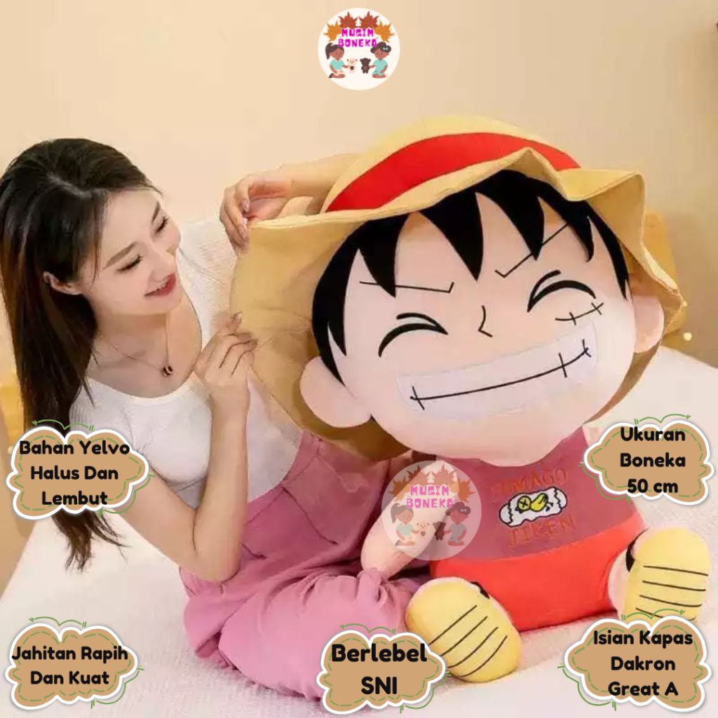 Boneka One Piece Monkey D Luffy Chopper Boneka Anime One Piece ukuran Jumbo 50cm