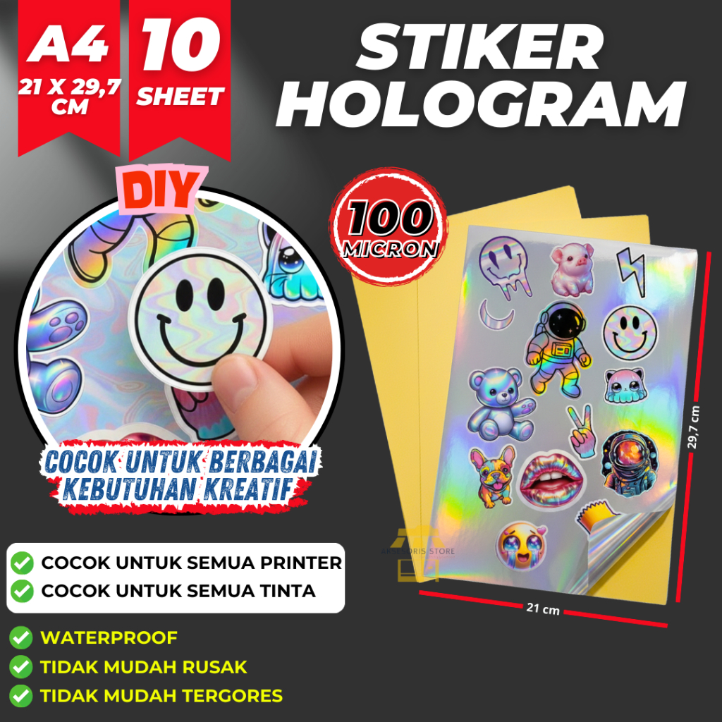 STIKER HOLOGRAM A4 INKJET ISI 10 LEMBAR WATERPROOF /STICKER HOLOGRAM UKURAN A4 ANTI AIR