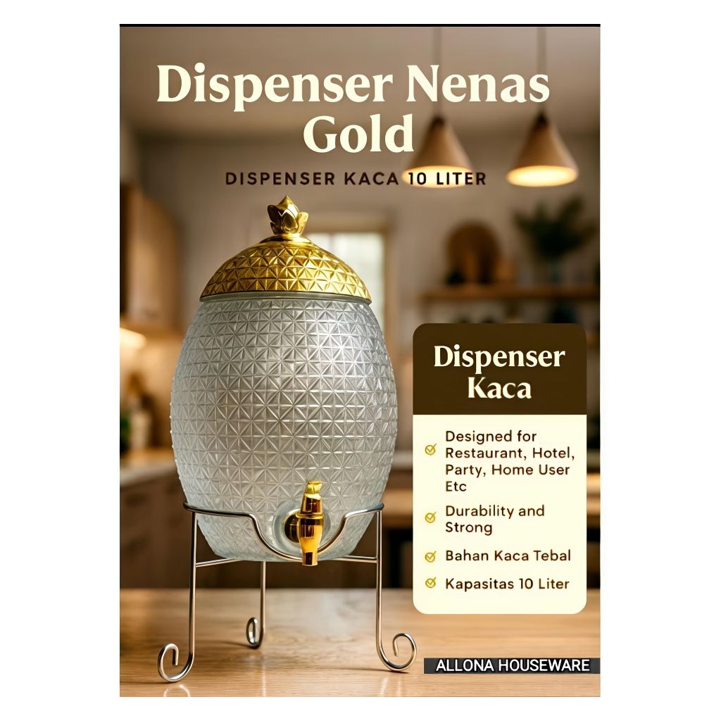 DISPENSER NANAS KACA 10 LITER VICENZA & RUBY