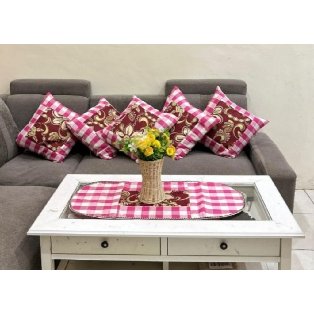 satu set sarung Bantal sofa taplak meja tamu kain Tenun ATBM Terbaru/Sarung bantal/Taplak meja tamu