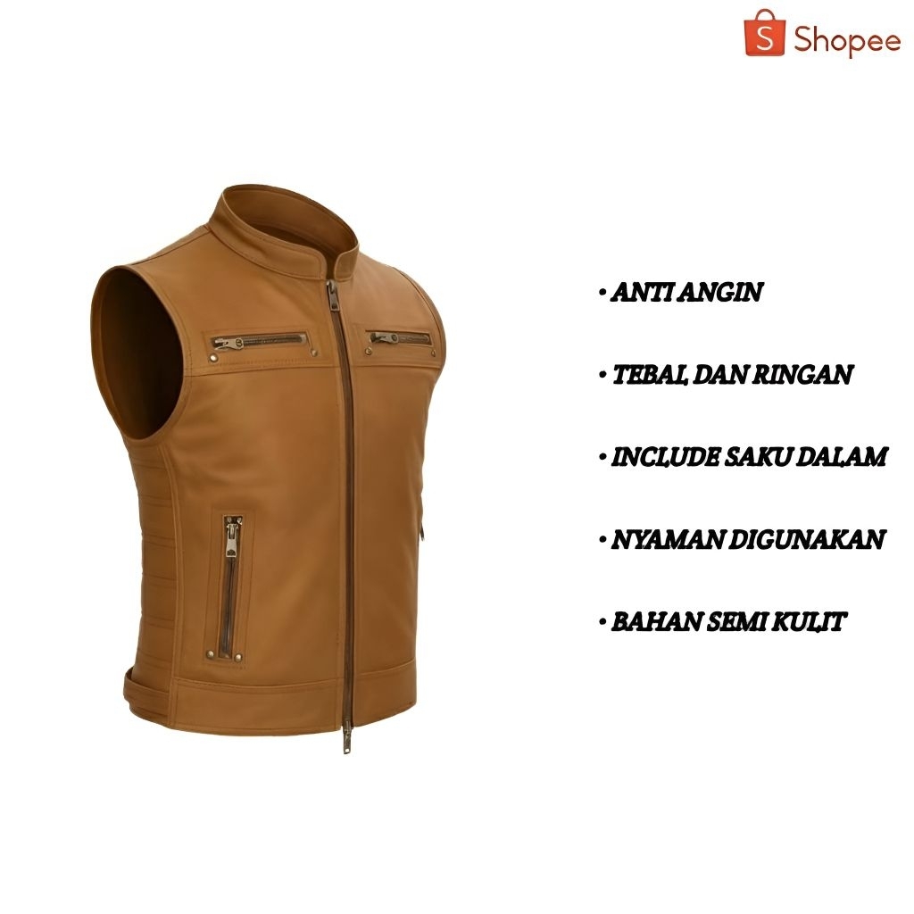 Jaket Rompi Kulit Pria Kualitas Distro Tebal Anti Angin