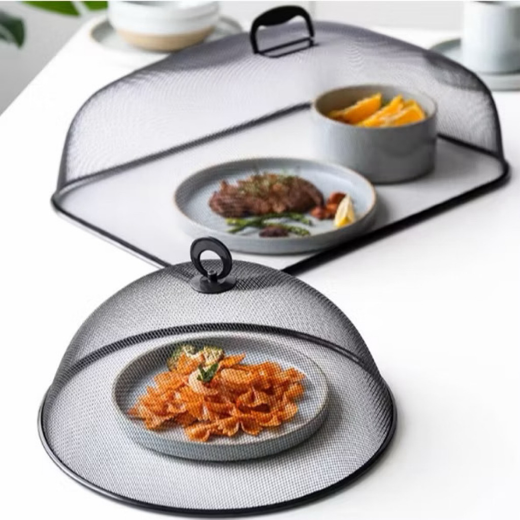 Tudung Saji Makanan Bulat Hitam Stainless Steel Estetik Minimalis Tudung Saji Serbaguna Bahan Premiu