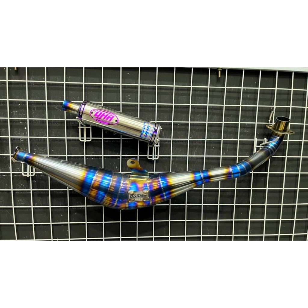 Knalpot Fiz R BM Power Titanium Series Original DHR Racing Silencer Stenlis 32 Blue White Lurus