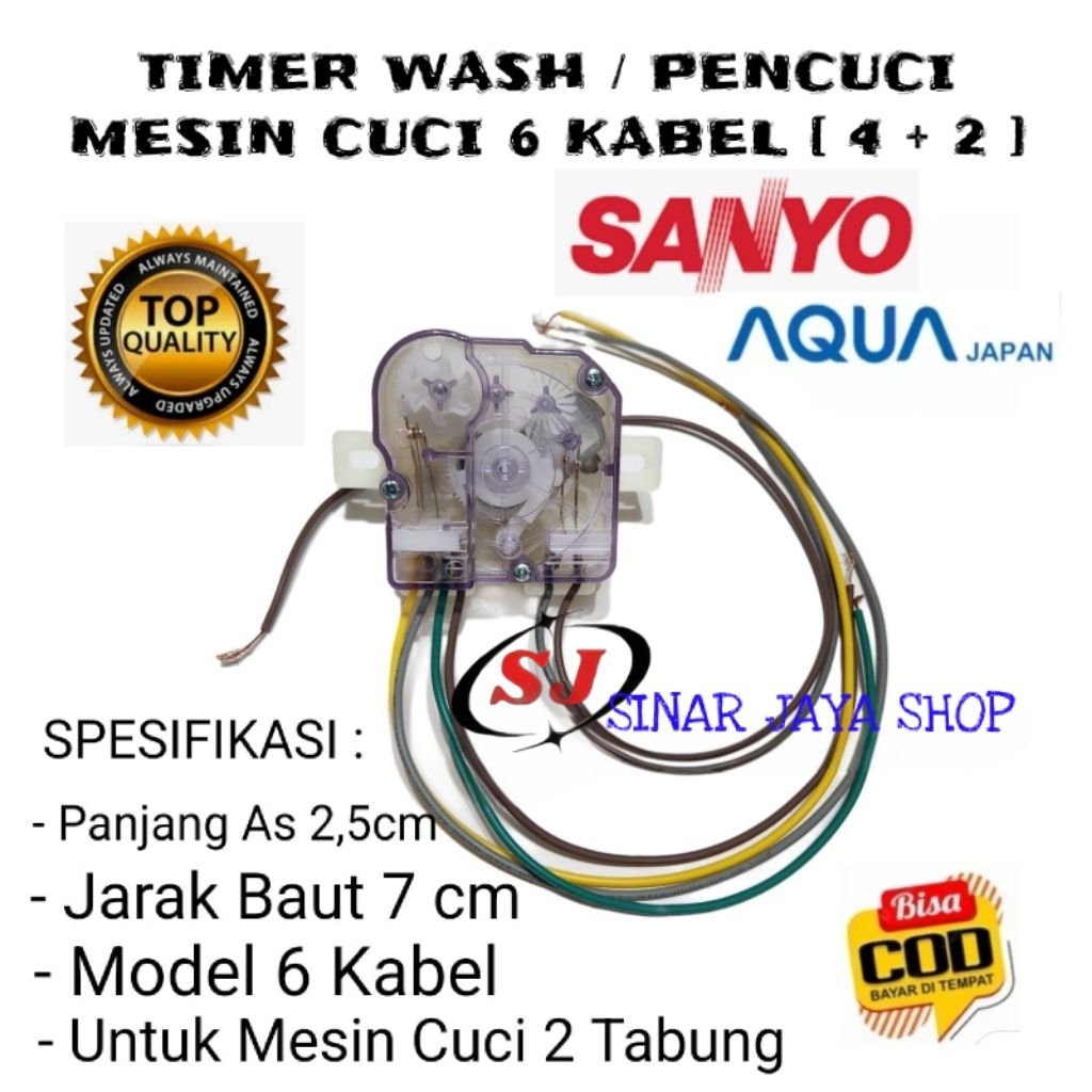 TIMER WASH 6 KABEL MESIN CUCI SANYO AQUA 2 TABUNG - TIMER MESIN CUCI SANYO AQUA 2 TABUNG