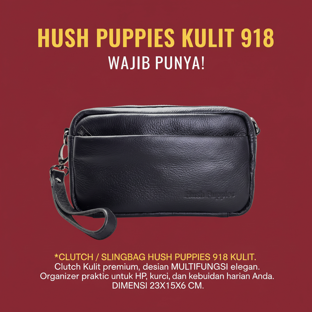 EXIST TAS PRIA KULIT ASLI HUSH PUPPIES 918 OIL BLACK PREMIUM | MULTIFUNGSI SELEMPANG | CLUTCH HARIAN