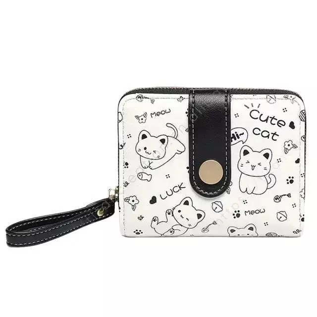 COD Dompet Cute Cat Kucing Dompet Wanita Lipat Mini Kartu Uang Koin Ktp Terbaru Trend Virall