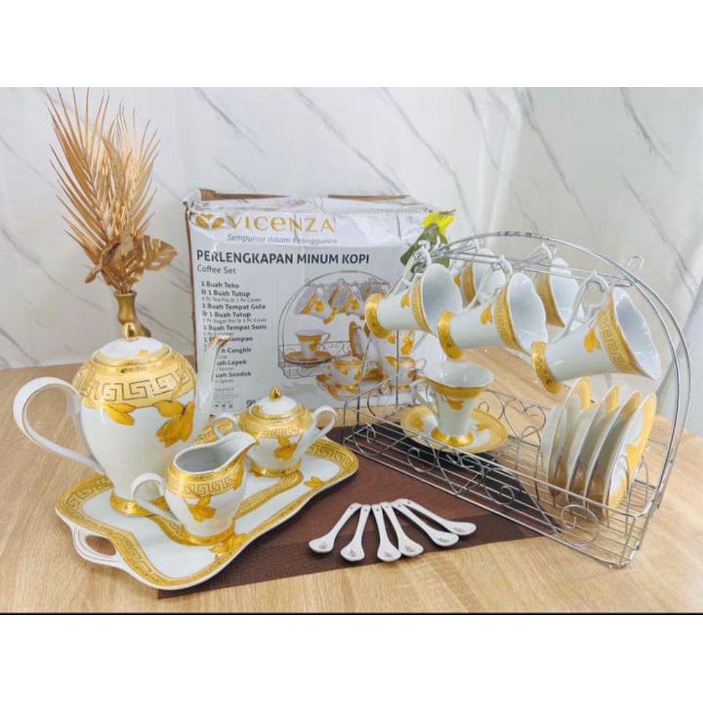 Teko Teh/ Kopi Keramik Vicenza Set Cangkir Gantung Vicenza 24pcs C-59 (Packing Kayu)