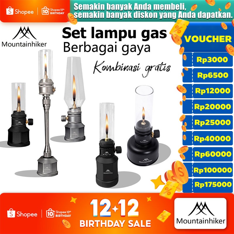 Mountainhiker Lampu Gunung Lampu gas, lentera, cahaya lilin berkemah, lentera badai