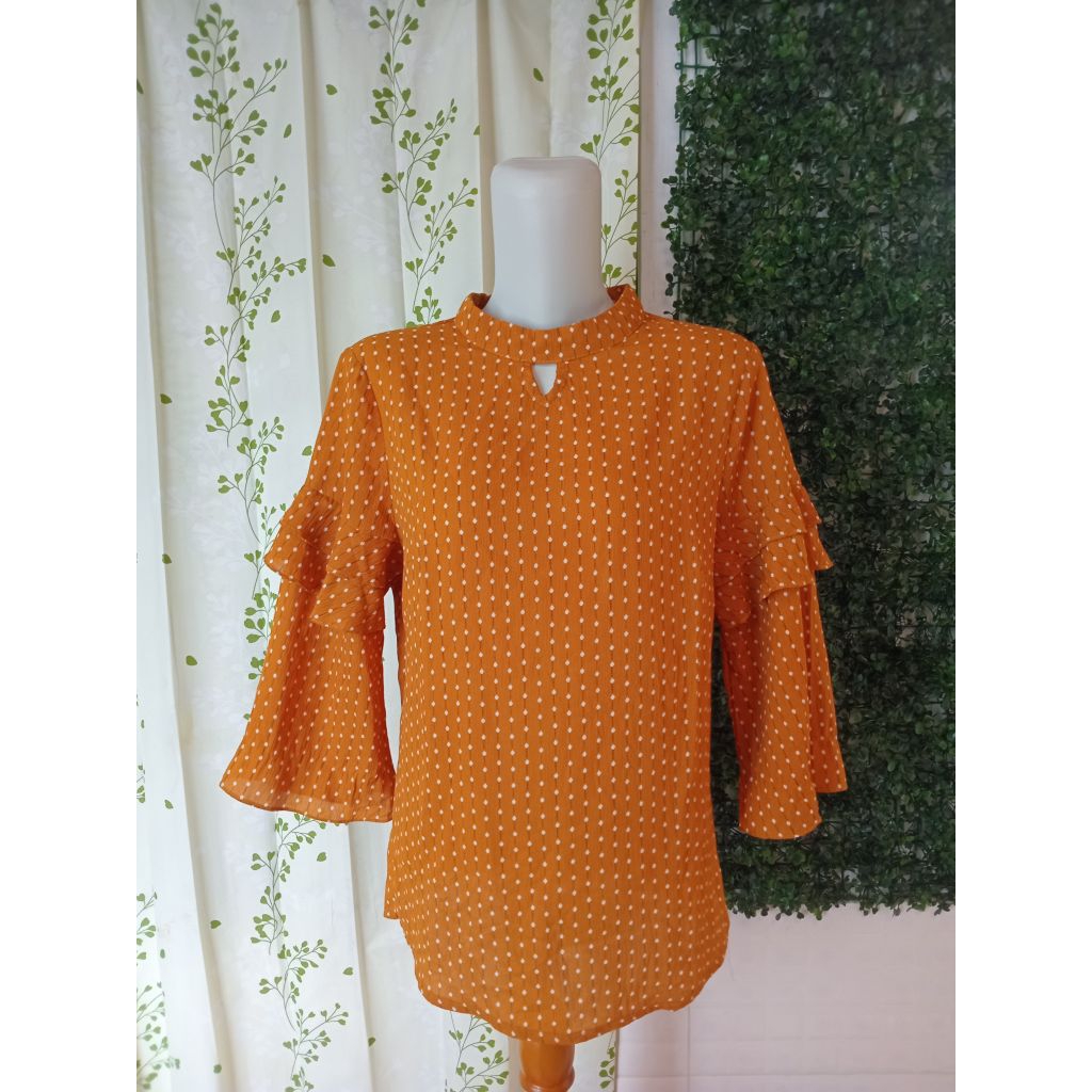 Blouse polkadot wanita bahan sifon