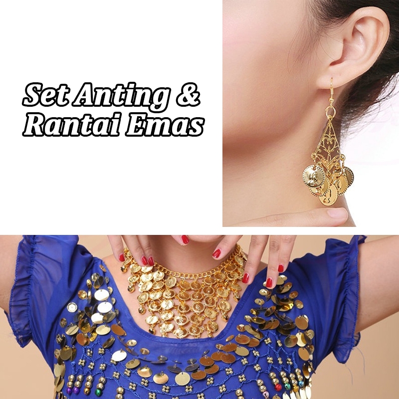 Perhiasan Tari Perut Emas Wanita Bando Segitiga Kalung Anting Gelang Belly Dance Varnesia Store
