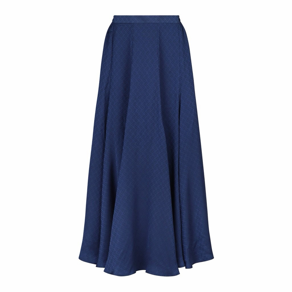 BUTTONSCARVES MONOGRAM SATIN SKIRT NAVY S