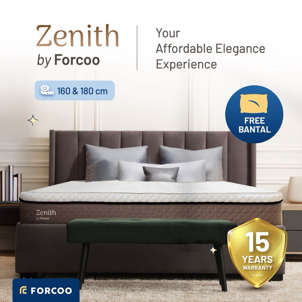 Kasur Pocket Zenith by Forcoo / Mattress in a Box / Plushtop / Kasur Latex / FREE Bantal / Antibacte