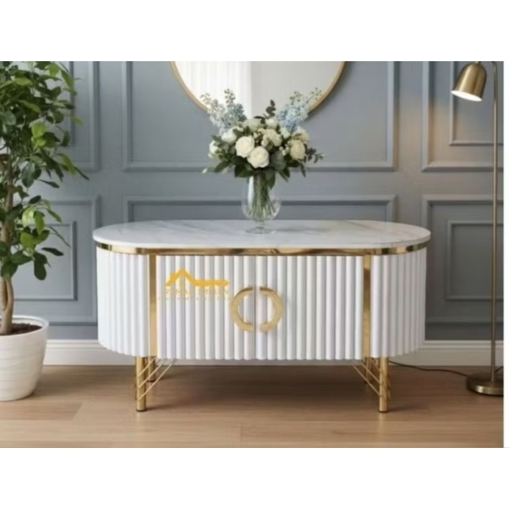 Meja tamu minimalis asthetic salur hpl marmer