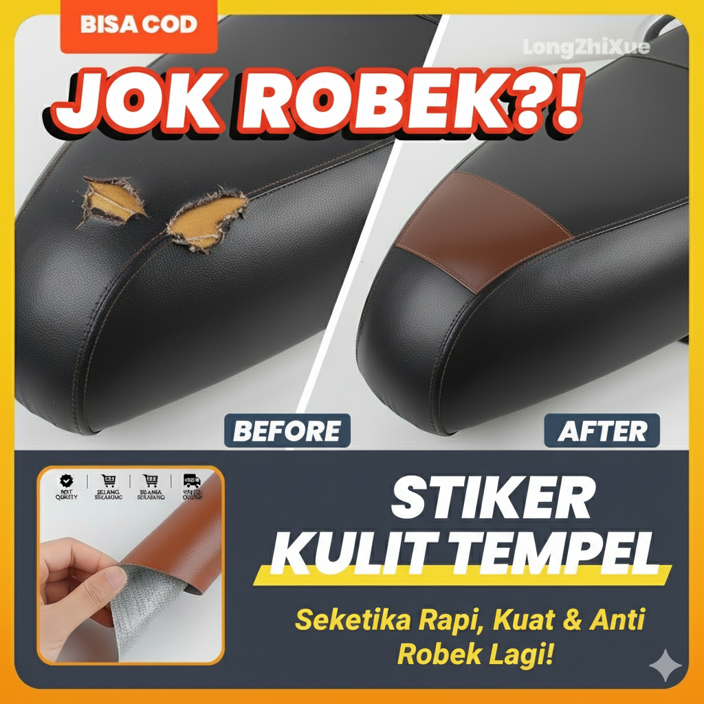 Stiker Kulit Tempel Sofa Bangku Robek Tambal Kursi Jok Motor Berlobang Rusak Sticker Serbaguna