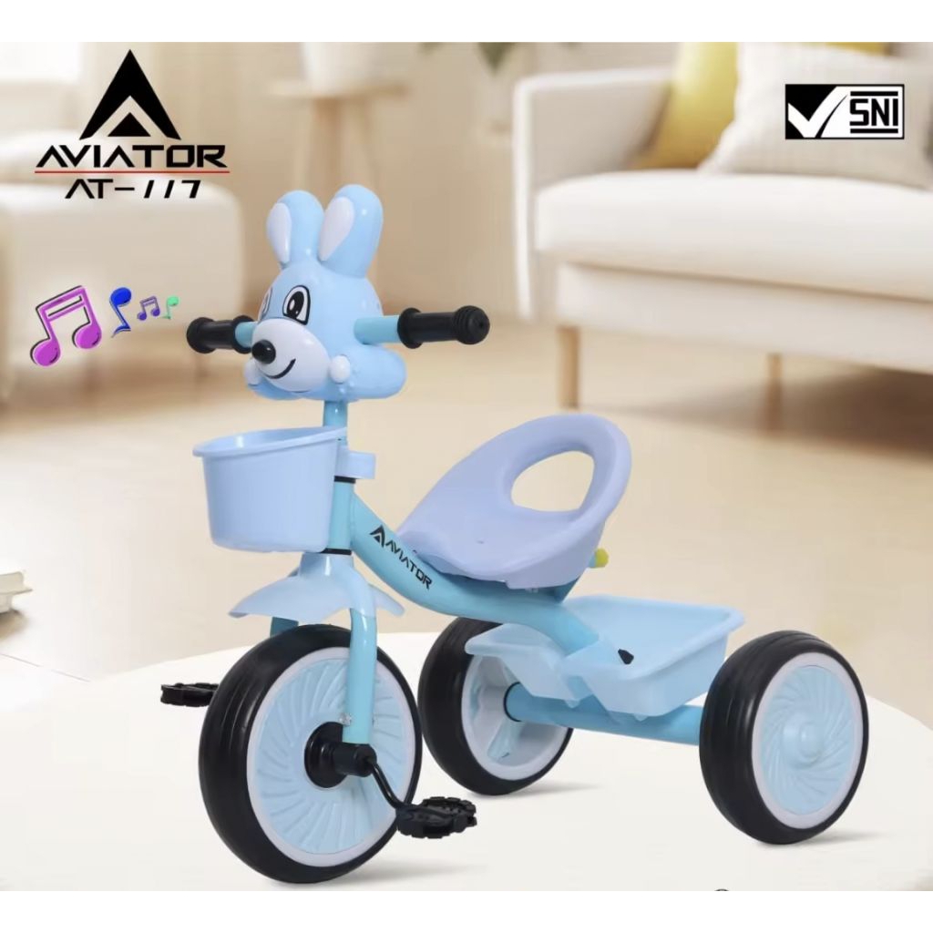 mainan anak AT 117 sepeda roda tiga tricyle dengan lampu dan music untuk anak 1 sampai 5 tahun