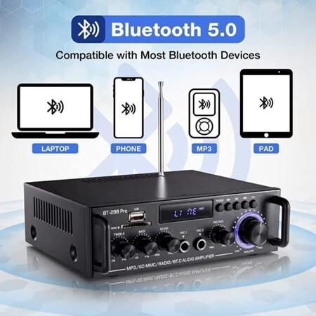 Fleco Bt-198B Pro Audio Amplifier Bluetooth 5.0 Amplifier Daya 2000 Watt