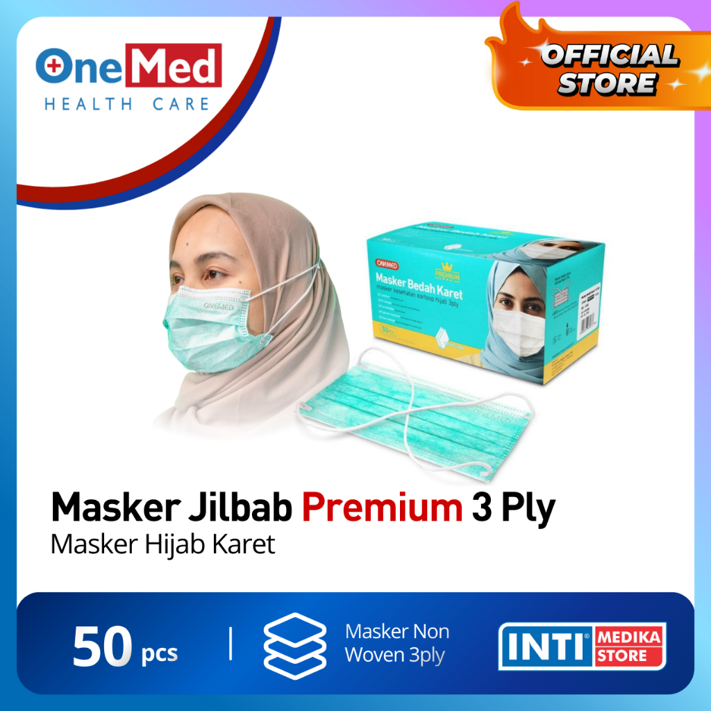 ONEMED - Masker Jilbab PREMIUM 3 Ply | Surgical Headloop Mask | Masker Hijab Karet