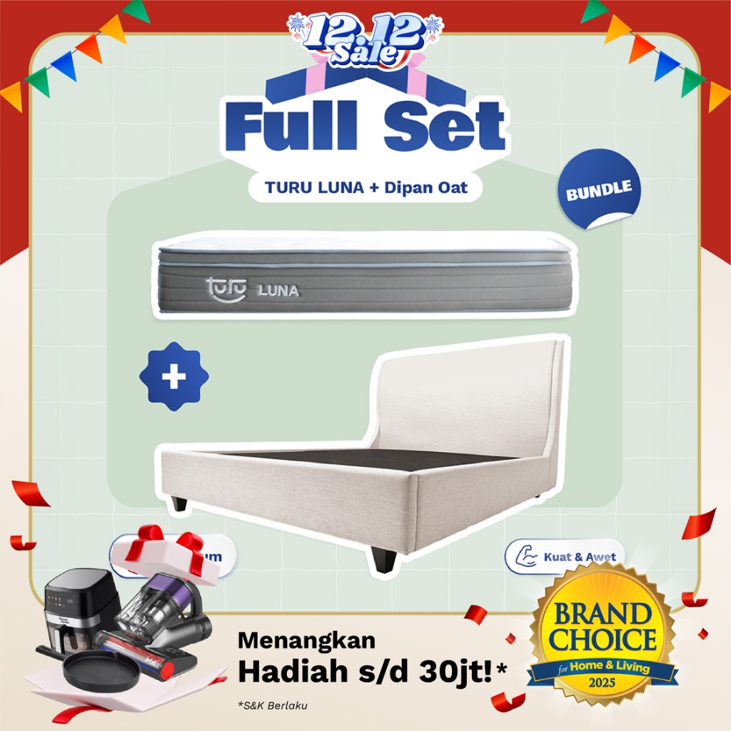 Set Bundle Pocket Spring Bed TURU LUNA + Dipan PEANUT / OAT TURU - FULL SET TERMURAH