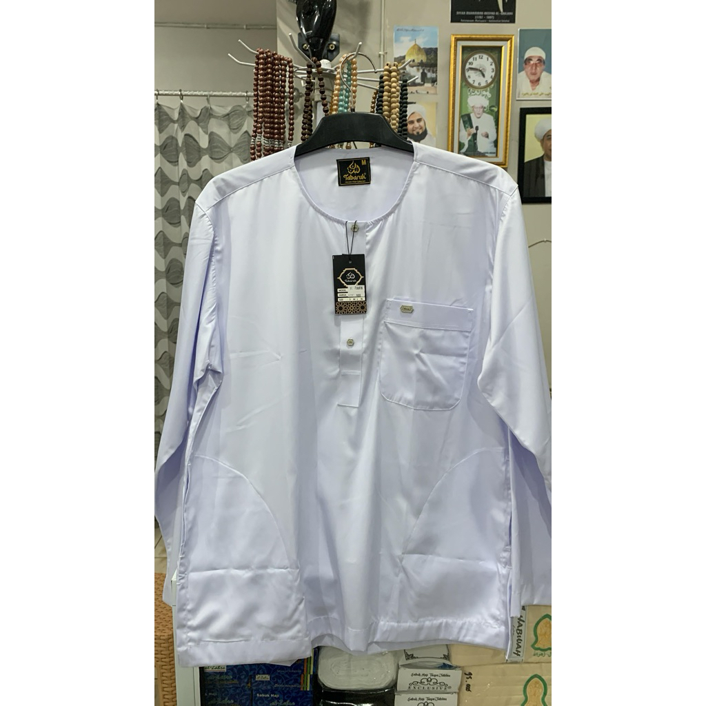 Baju Koko Putih Lengan Panjang Tanpa Kerah Tabarruk