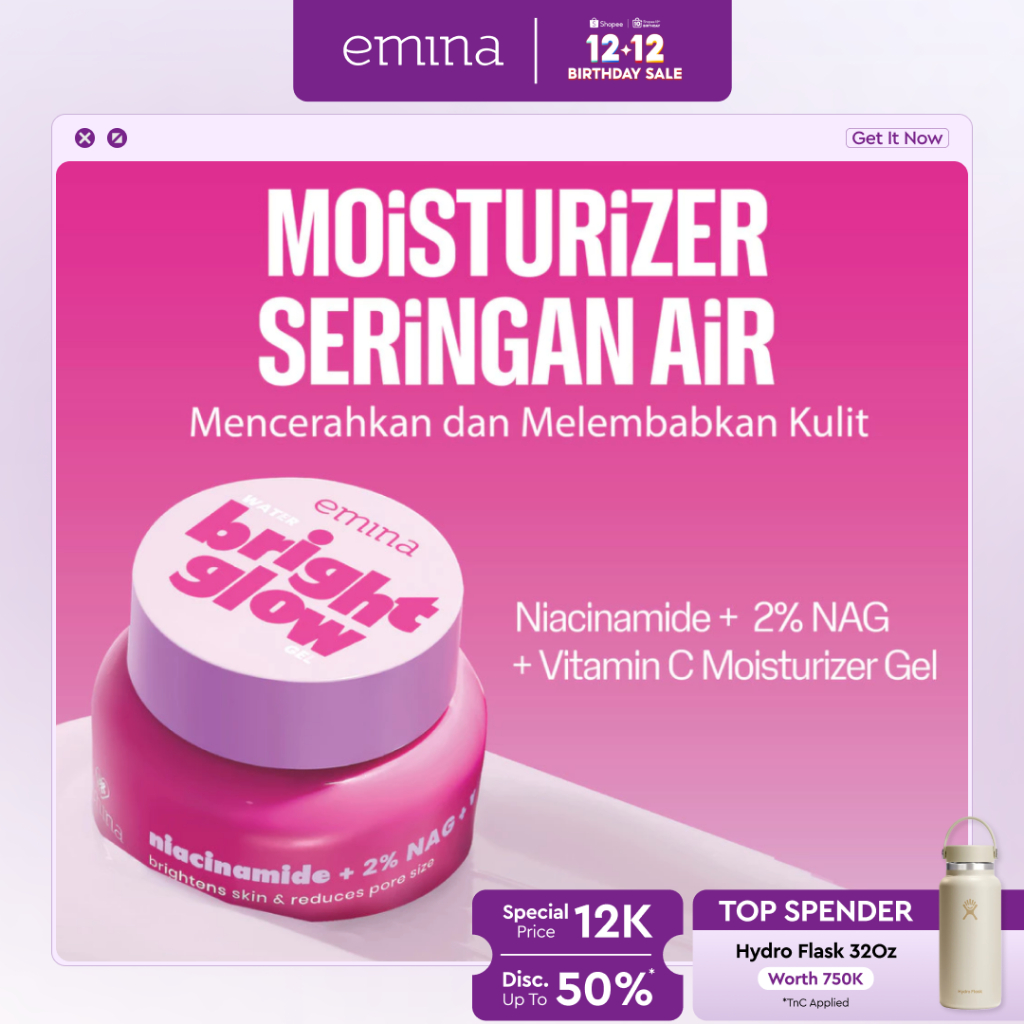 Emina Water Bright Glow Gel Moisturizer 30g | Mencerahkan & Menyamarkan Flek Hitam, Kulit Glowing, M