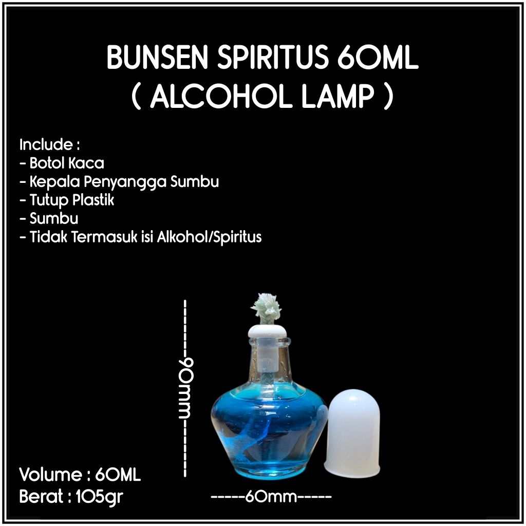 BUNSEN SPIRITUS 60ML / LAMPU SPIRITUS 600ML / KOMPOR SPIRITUS / BUNSEN KACA ( ALAT PERAPIAN LABORATO