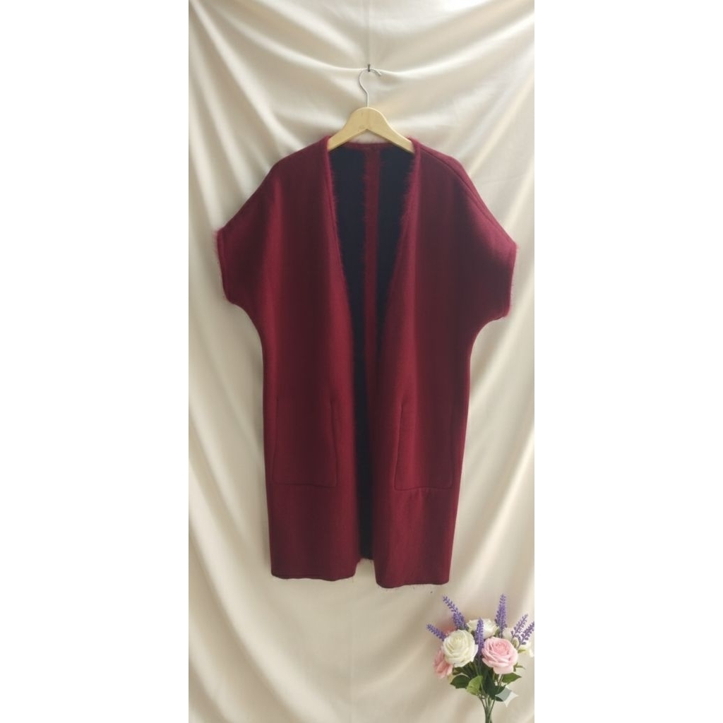 Outer Merah PL Cardigan Maroon Baju Pesta Natal Wanita Coat Pakaian Musim Dingin Murah