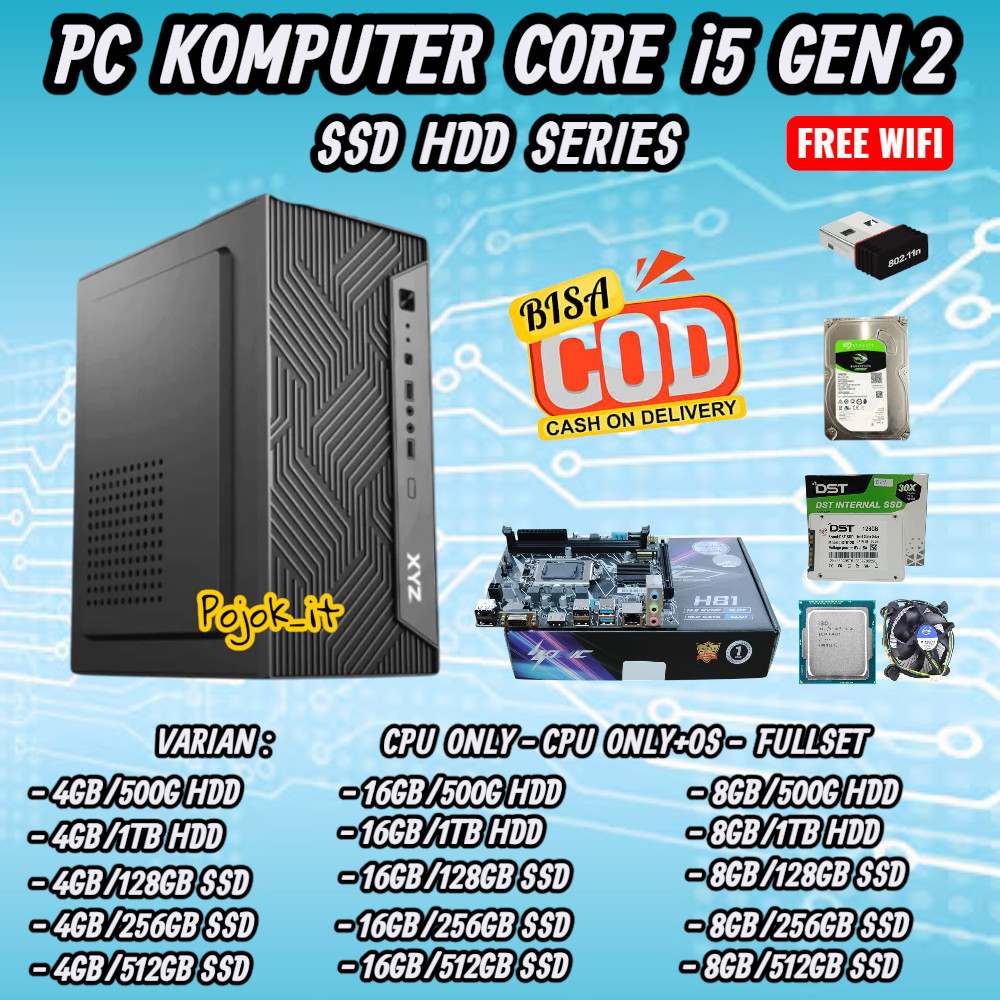 Pc Rakitan Core i5 | Ci5 Gen 2| Memory 16gb | Ssd 512gb Fullset Promo Sale