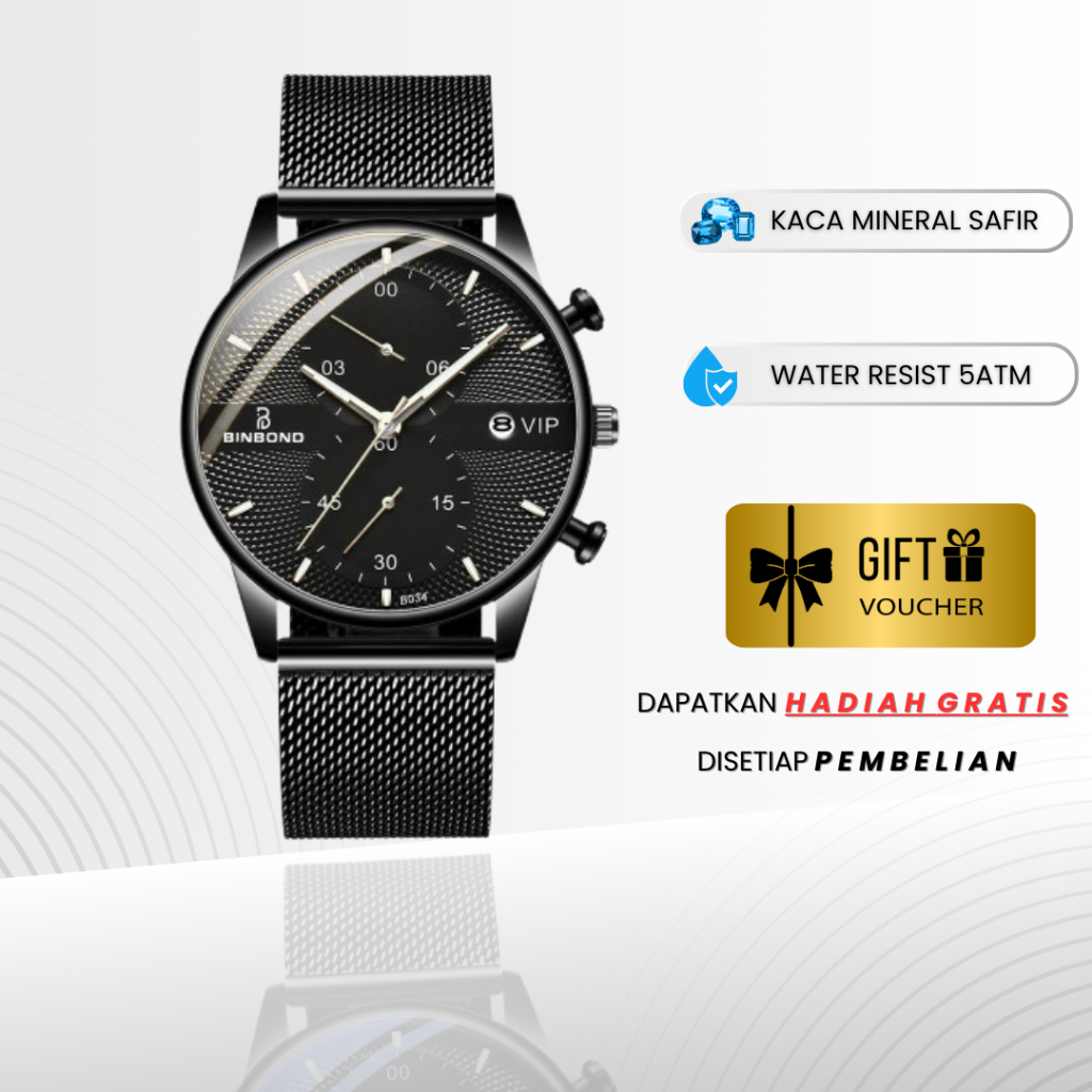 BINBOND B0158 Jam tangan Crono Aktif Rantai Pasir Anti Luntur Watches