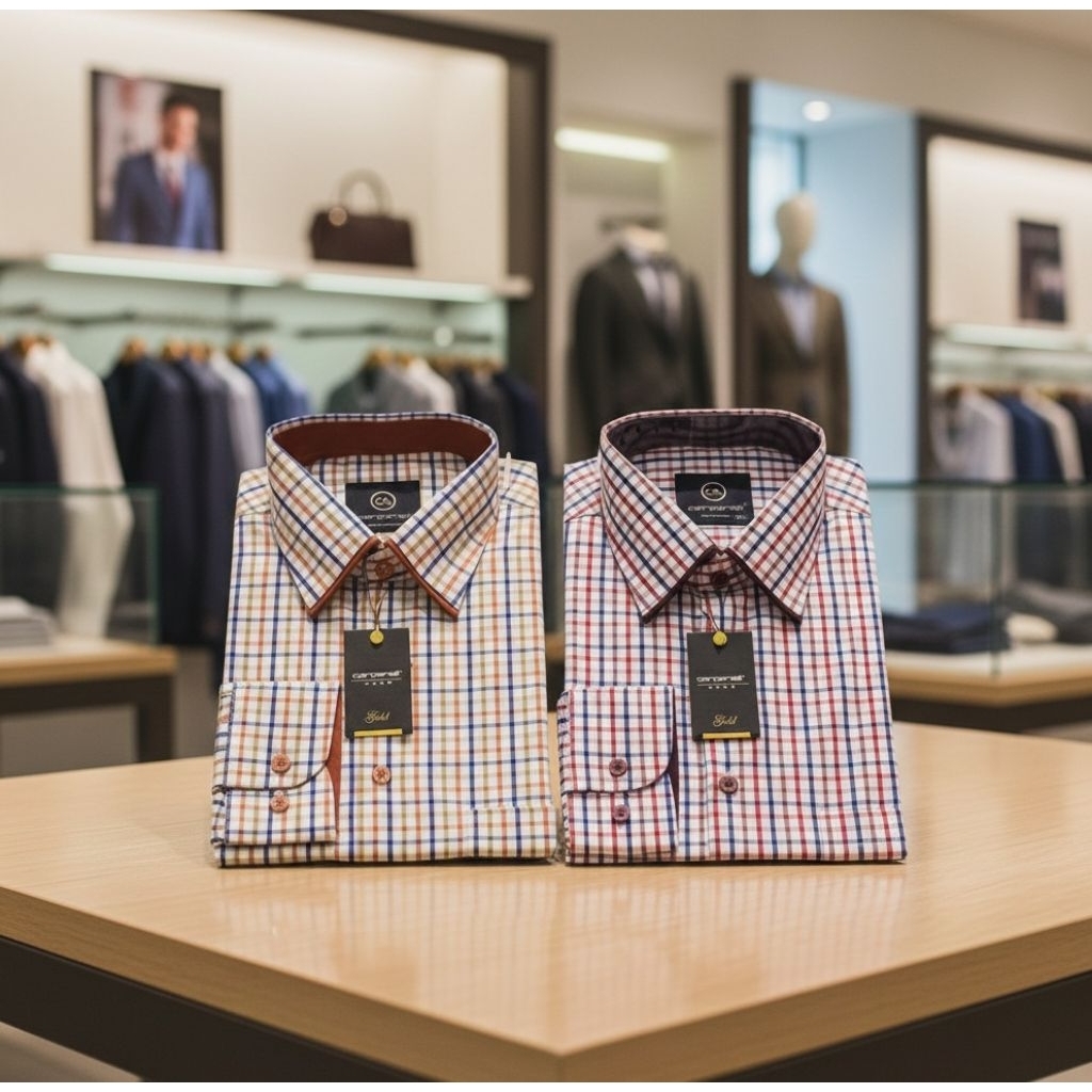 Carparelli Kemeja Pria Motif Kotak Lengan Panjang Katun Original