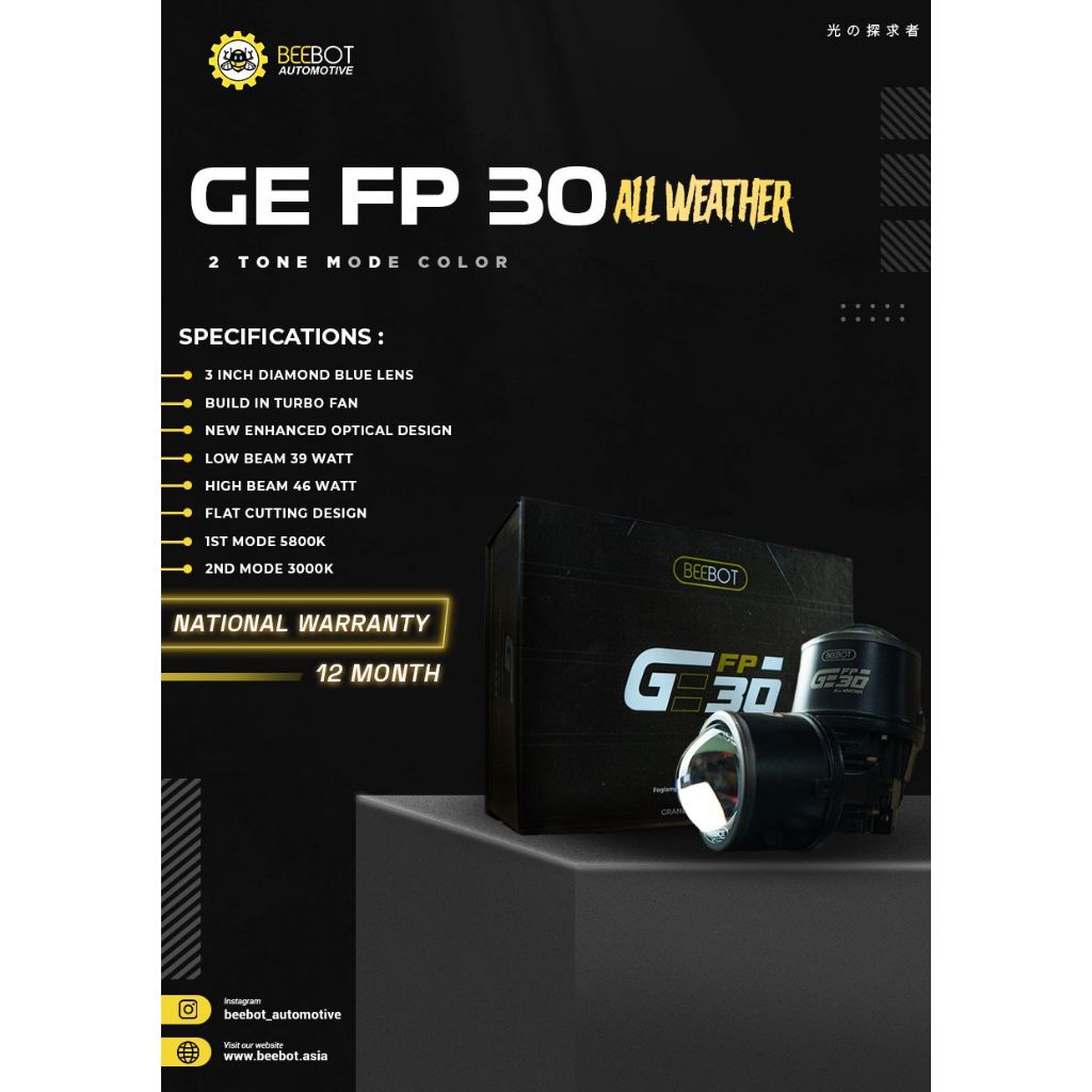 PROJECTOR FOGLAMP GE FP 30 ALL WEATHER 3 INCH DUO LASER BEEBOT BLUE LENS (2 PCS)