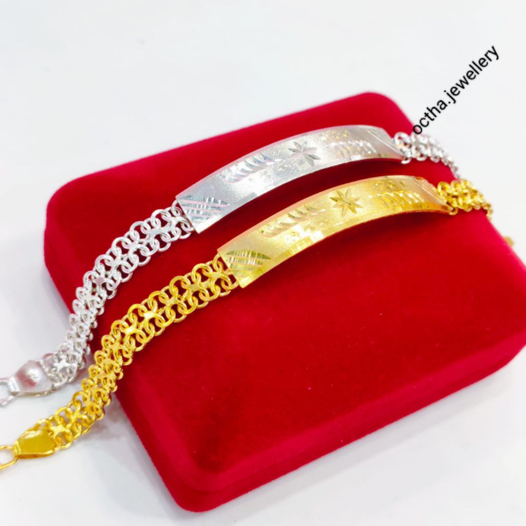 Gelang Rante Plat Dewasa Perak Asli 925 Lapis Emas