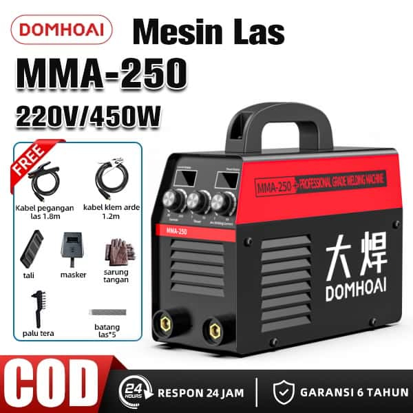 [Gaya Terbaru] DOMHOAI Mesin Las MMA-250 Daya Ultra Tinggi Inverter Las Listrik 450 Watt IGBT Logam 