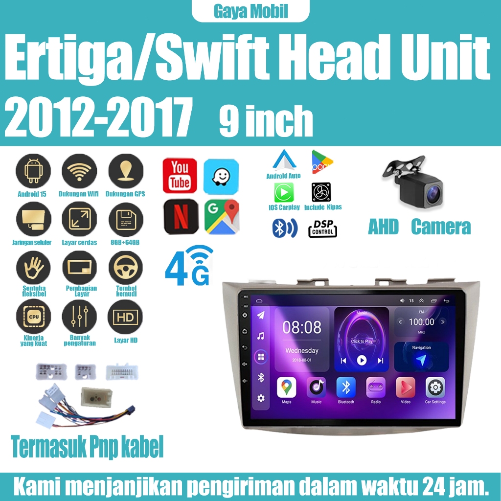 Suzuki Ertiga/ Swift 2012-2017 Head Unit 8 Chip Nuklir 8+64GB/8+128GB Android 15 9 Inch Head Unit Du
