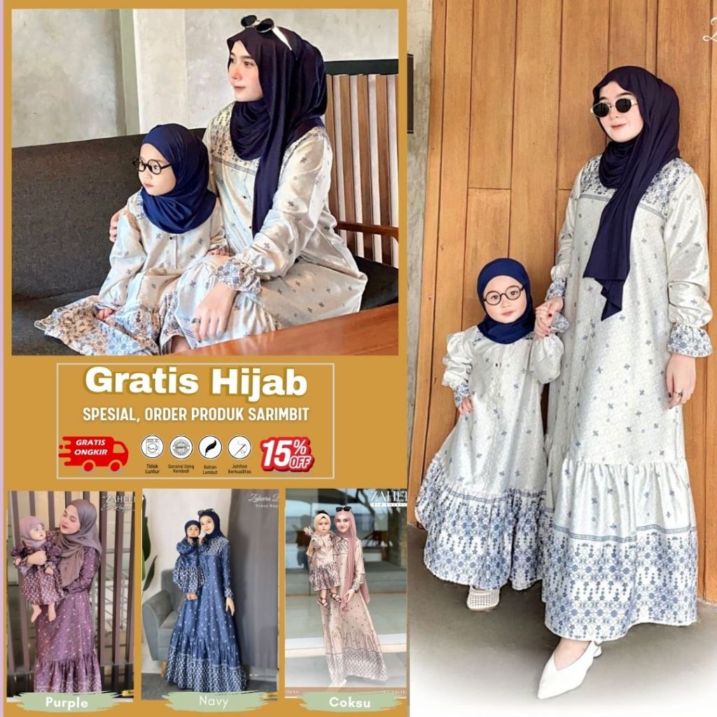 Gamis couple lebaran 2026 model gamis terbaru Zaheera / baju couple ibu anak perempuan Zalira Kids g