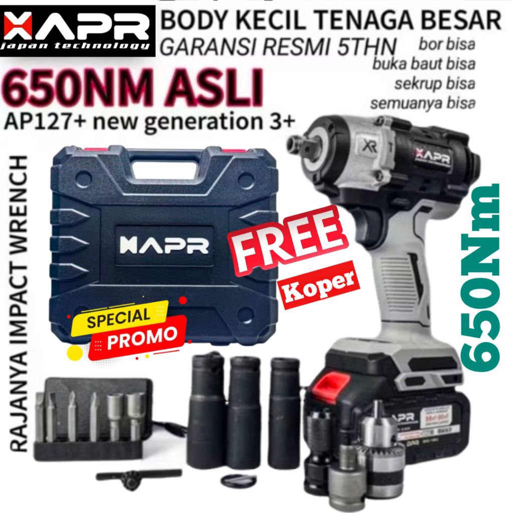 Pasti_Indah Apr Ap127+ 650Nm Free Koper Apr Japan Impact Wrench Ap127+ 650Nm 1Batrei 10Cell Cordless