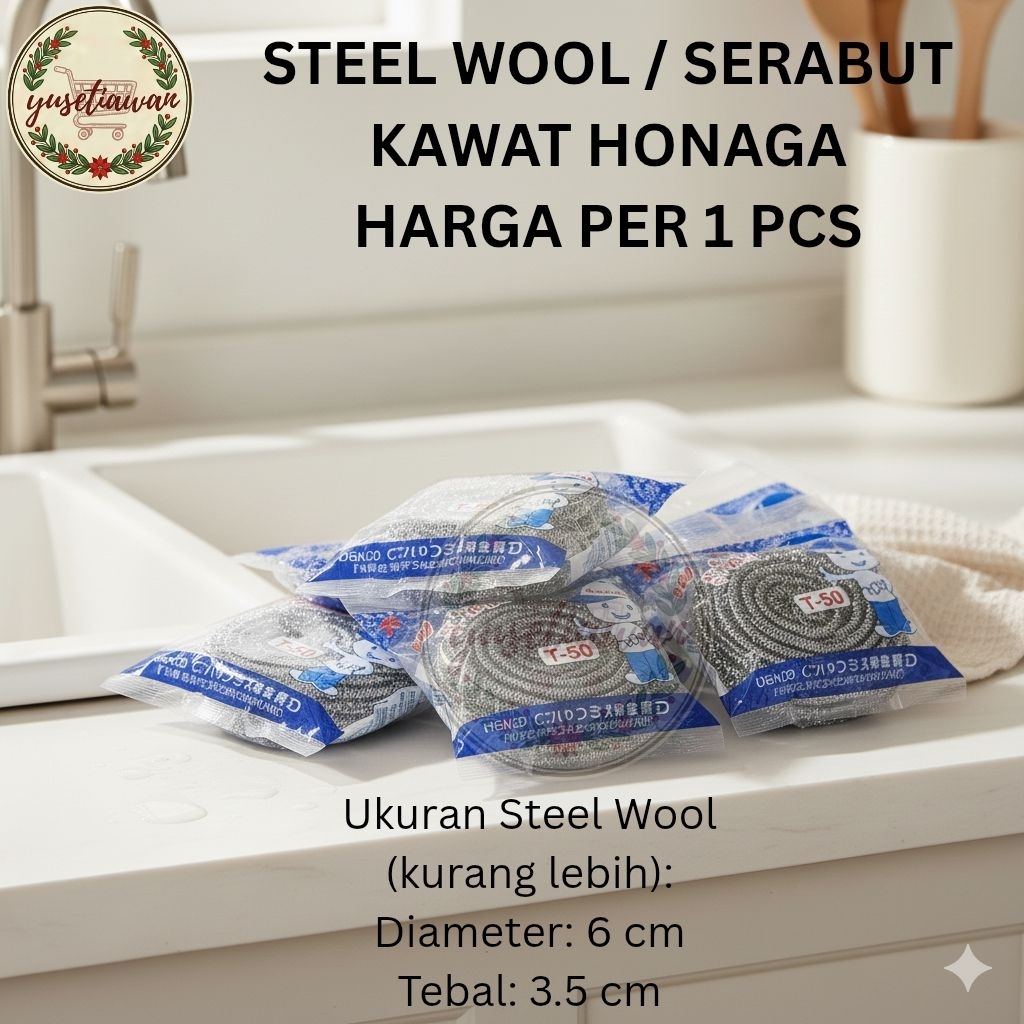 Steel wool Honaga T50 / sabut kawat / serabut kawat / pencuci piring (harga per biji)