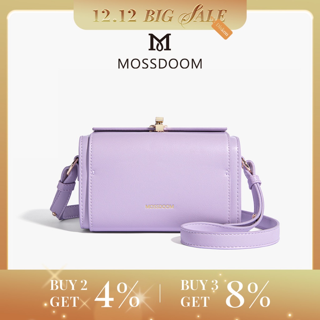 MOSSDOOM Tas Wanita Bexley Bag Tas Kotak Elegan Tas Selempang Desain Kunci Warna Solid