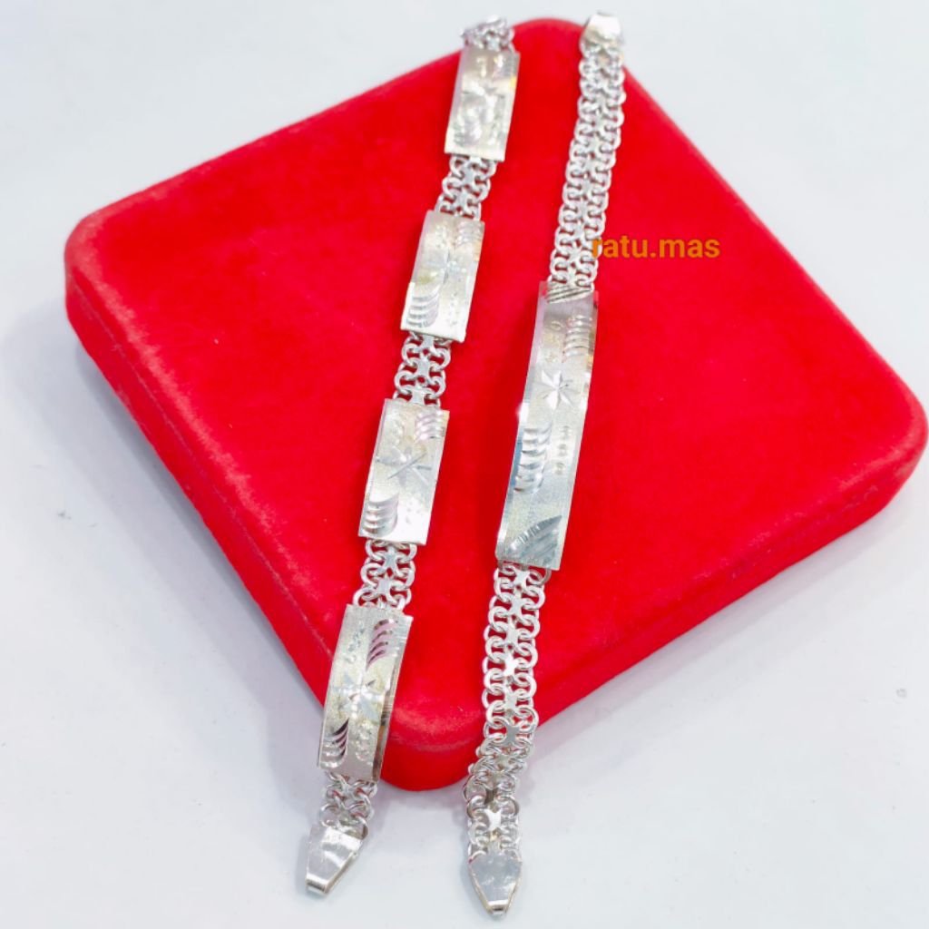 Gelang Rante Plat Dewasa Perak Asli 925 Lapis Emas