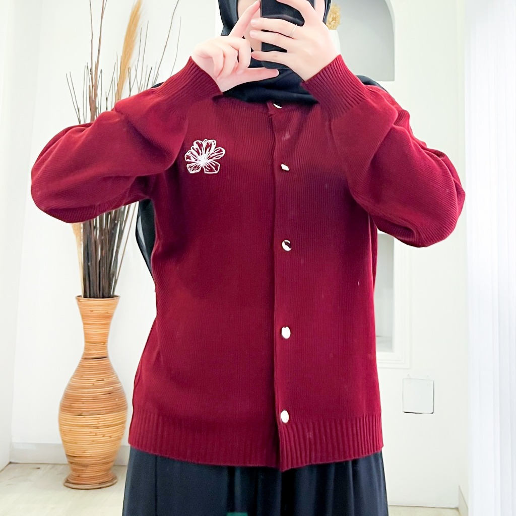 Cardigan Flower Cute Bahan Rajut Cardigan Wanita Korean Style Atasan Lengan Panjang Kardigan Murah