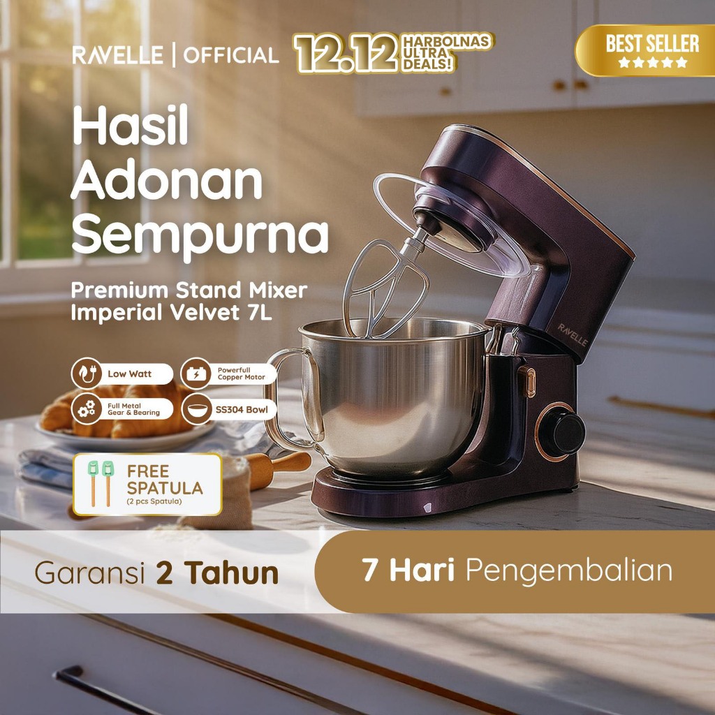 RAVELLE Premium Stand Mixer 7L Imperial Electric Mixer - Pengaduk Adonan Roti dan Kue