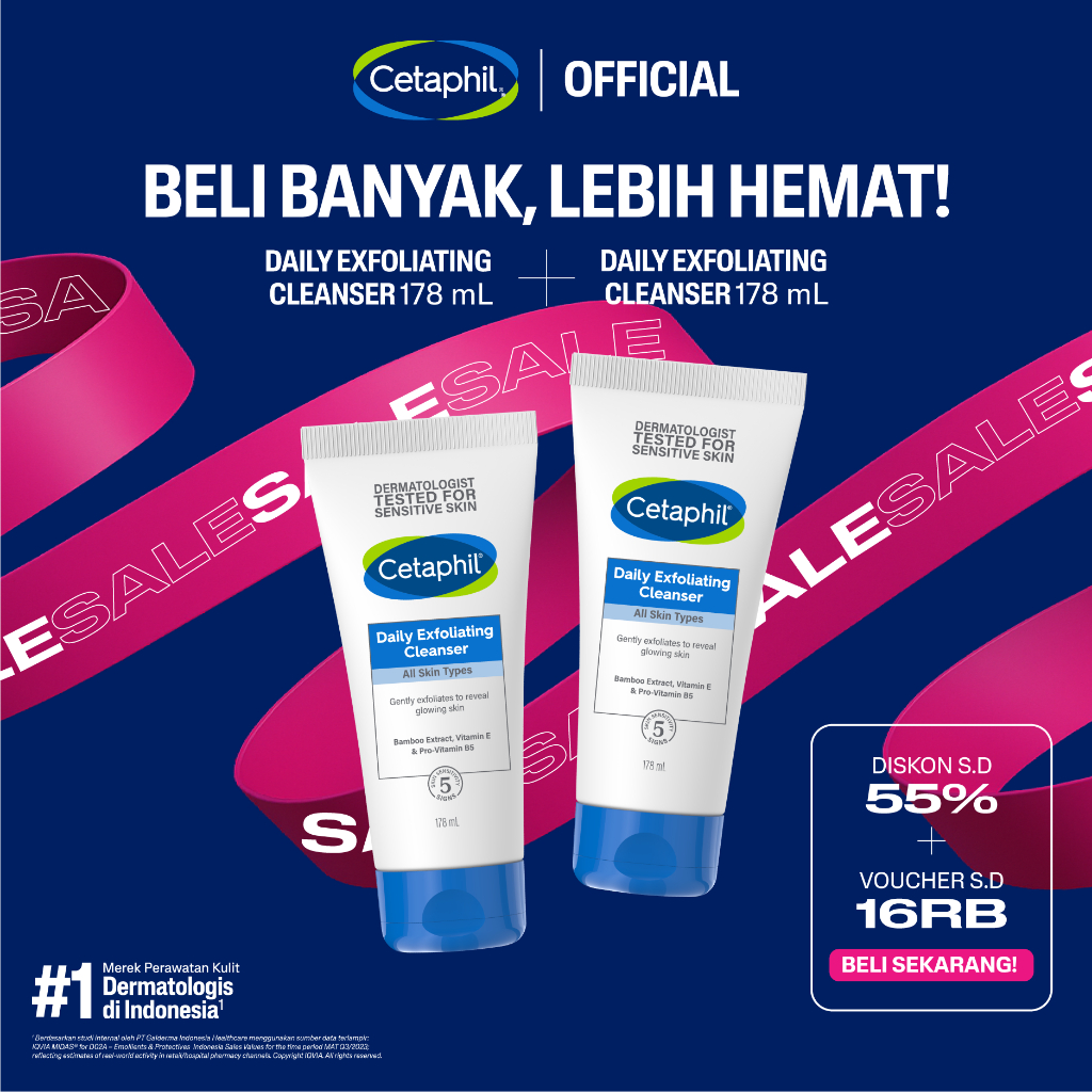 Cetaphil Daily Exfoliating Cleanser 178ml Twin Pack dengan Vitamin B5 dan vitamin E Pembersih Muka u