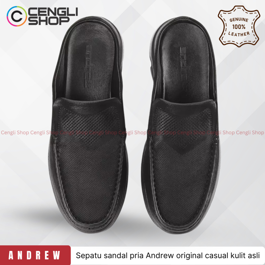 ANMB7 SEPATU SANDAL PRIA ANDREW ORIGINAL SENDAL SLIP ON SLOP SELOP KULIT ASLI ORI HITAM