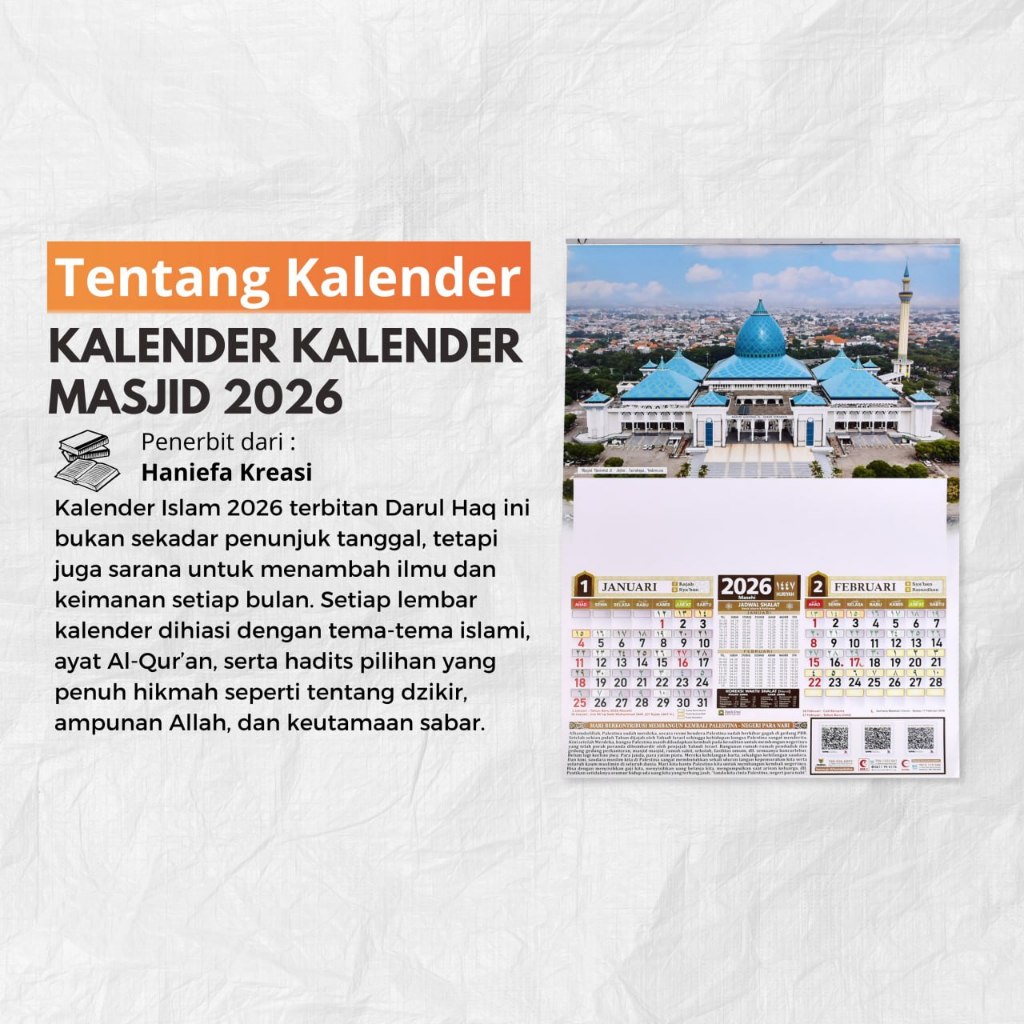 Kalender Dinding Masjid 2026 Haniefa Islami 6 Lembar KALENDER DINDING MASJID 2026