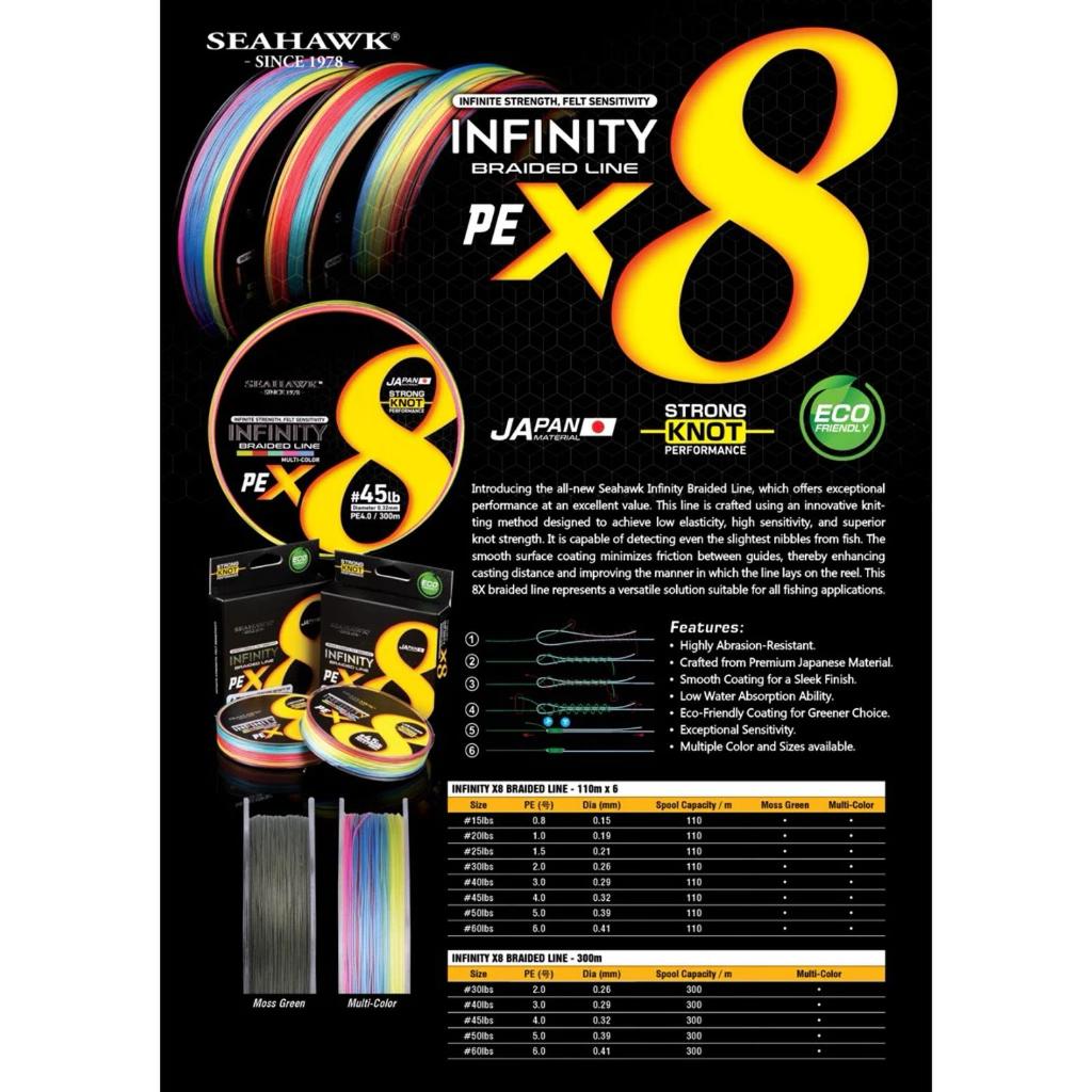 Benang PE SEAHAWK INFINITY BRAID LINE PE X 8 MULTICOLOUR 300m