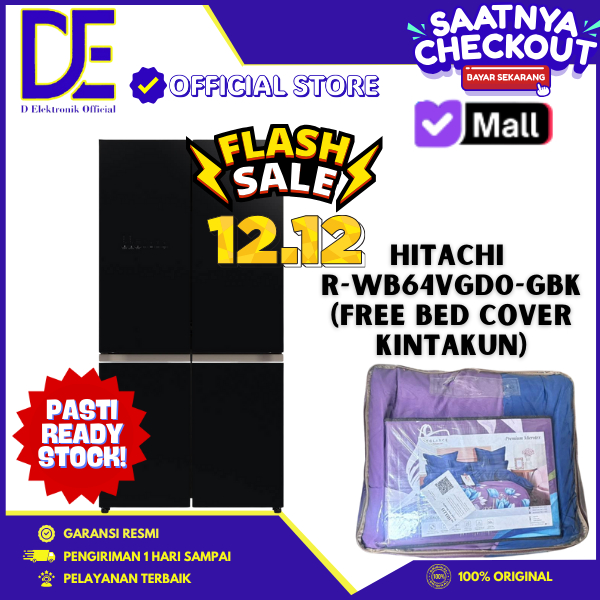 HITACHI R-WB64VGD0 KULKAS SIDE BY SIDE FRENCH BOTTOM FREEZER 569L R-WB64VGD0-GBK